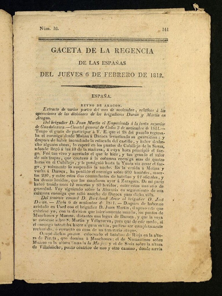 Miniatura de Gazeta de la Regencia de España e Indias del 6 de febrero de 1812