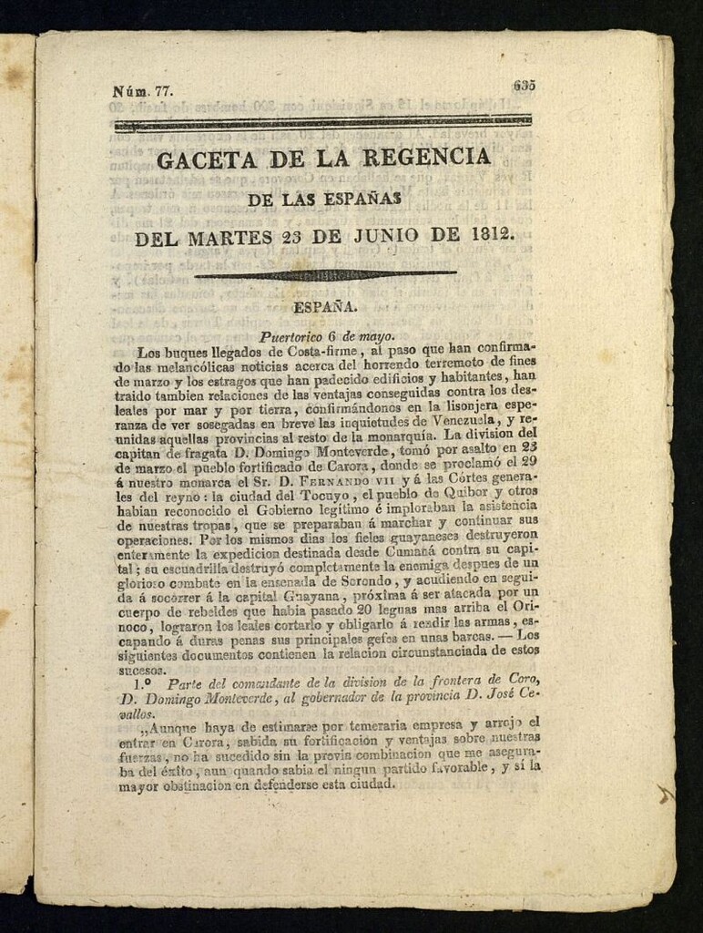 Miniatura de Gazeta de la Regencia de España e Indias del 23 de junio de 1812