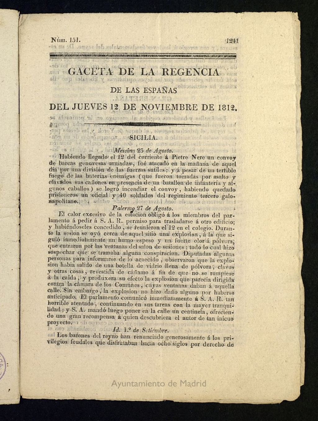 Miniatura de Gazeta de la Regencia de España e Indias del 12 de noviembre de 1812