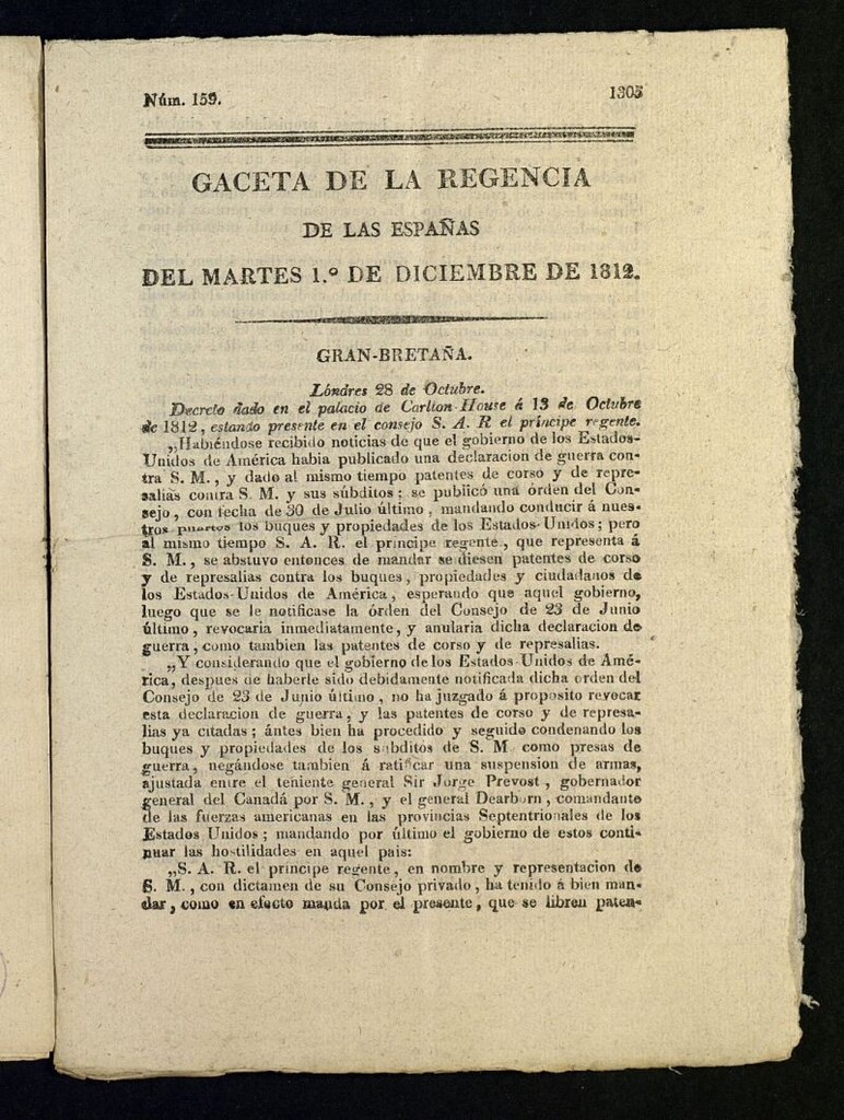 Miniatura de Gazeta de la Regencia de España e Indias del 1 de diciembre de 1812