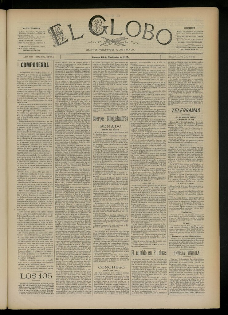 Miniatura de El Globo : diario ilustrado del 23 de noviembre de 1894, nº 6951