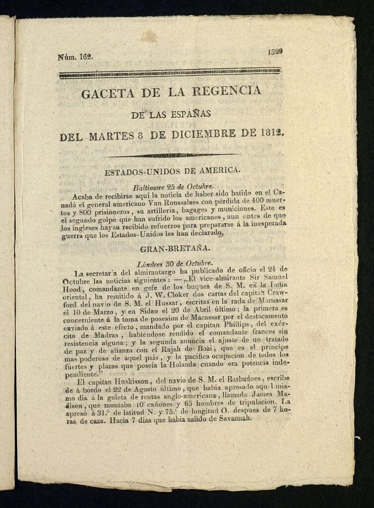 Miniatura de Gazeta de la Regencia de España e Indias del 5 de diciembre de 1812