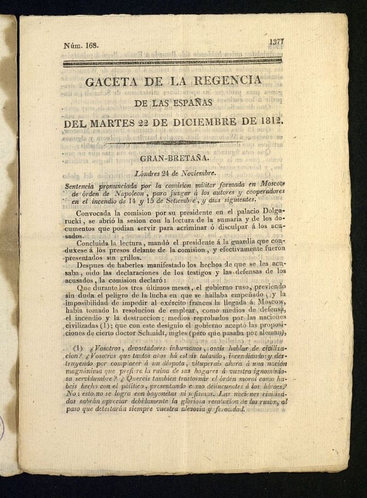 Miniatura de Gazeta de la Regencia de España e Indias del 22 de diciembre de 1812