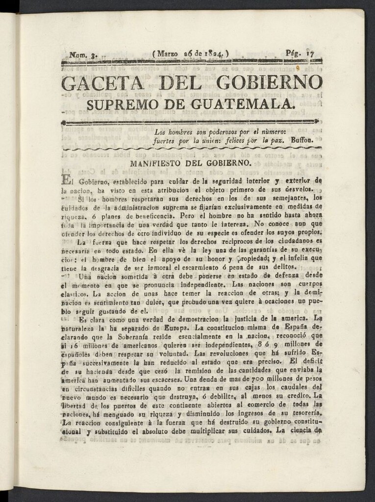Miniatura de Gaceta del Gobierno Supremo de Guatemala del 26 de marzo de 1824