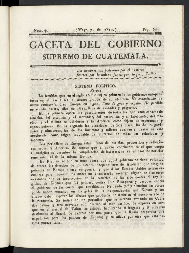 Miniatura de Gaceta del Gobierno Supremo de Guatemala del 7 de mayo de 1824