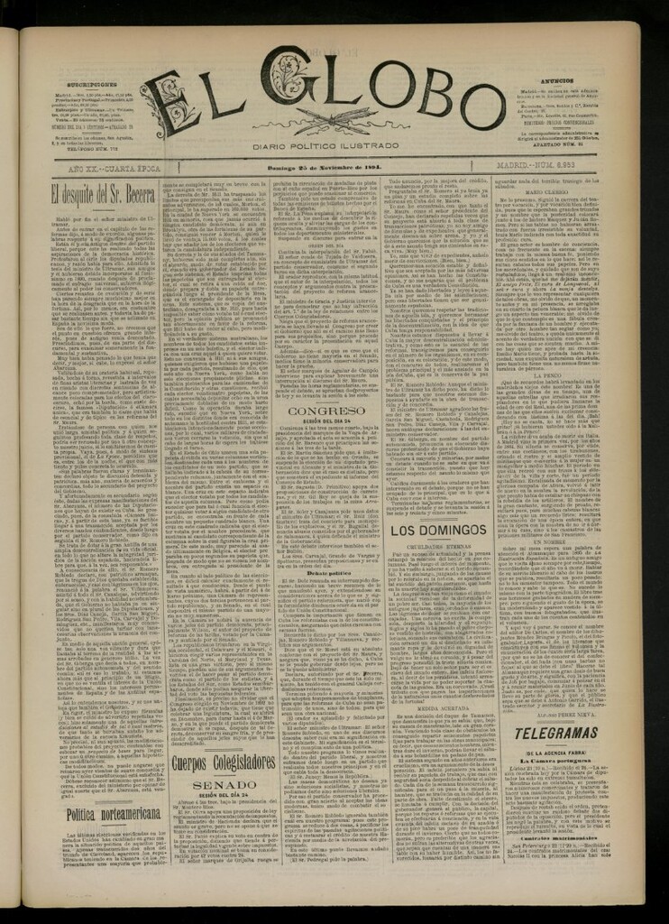 Miniatura de El Globo : diario ilustrado del 25 de noviembre de 1894, nº 6953