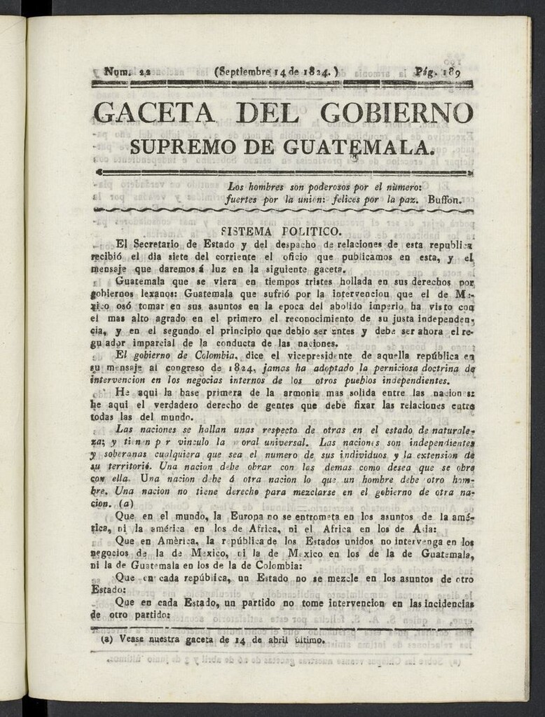 Miniatura de Gaceta del Gobierno Supremo de Guatemala del 14 de septiembre de 1824