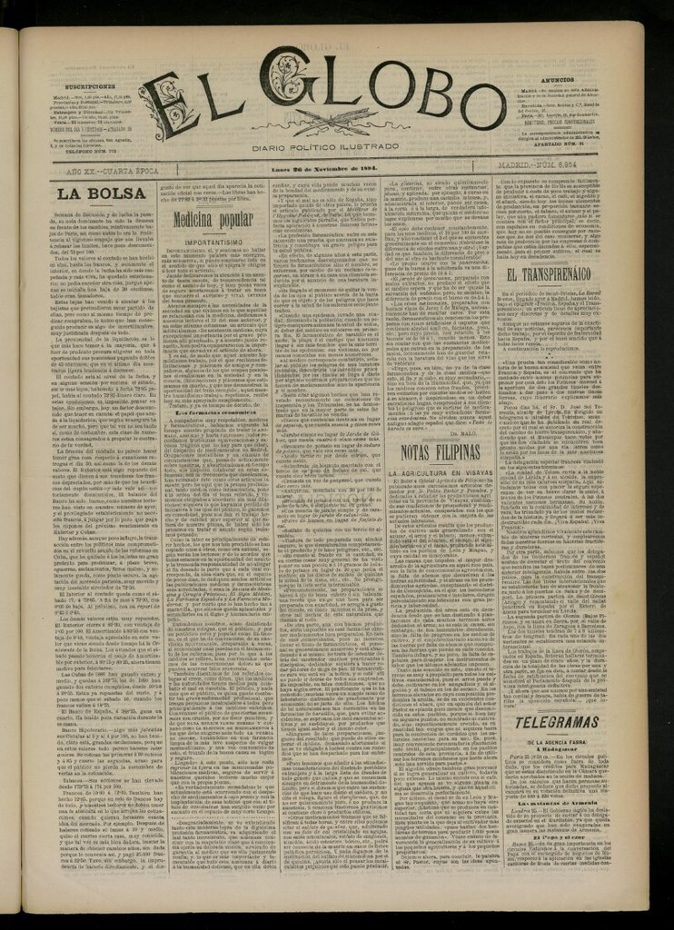 Miniatura de El Globo : diario ilustrado del 26 de noviembre de 1894, nº 6954