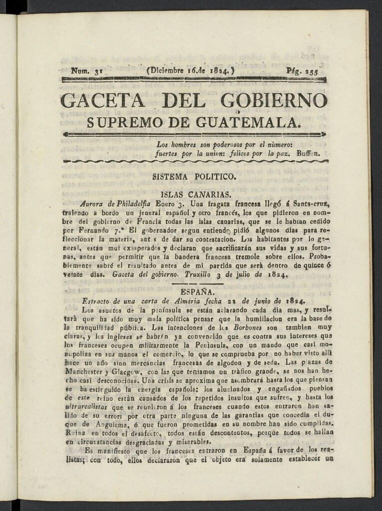 Miniatura de Gaceta del Gobierno Supremo de Guatemala del 16 de diciembre de 1824