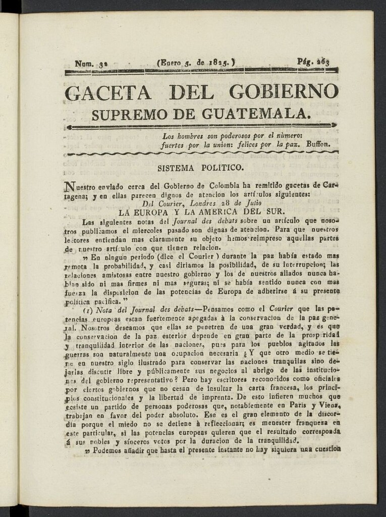Miniatura de Gaceta del Gobierno Supremo de Guatemala del 5 de enero de 1825