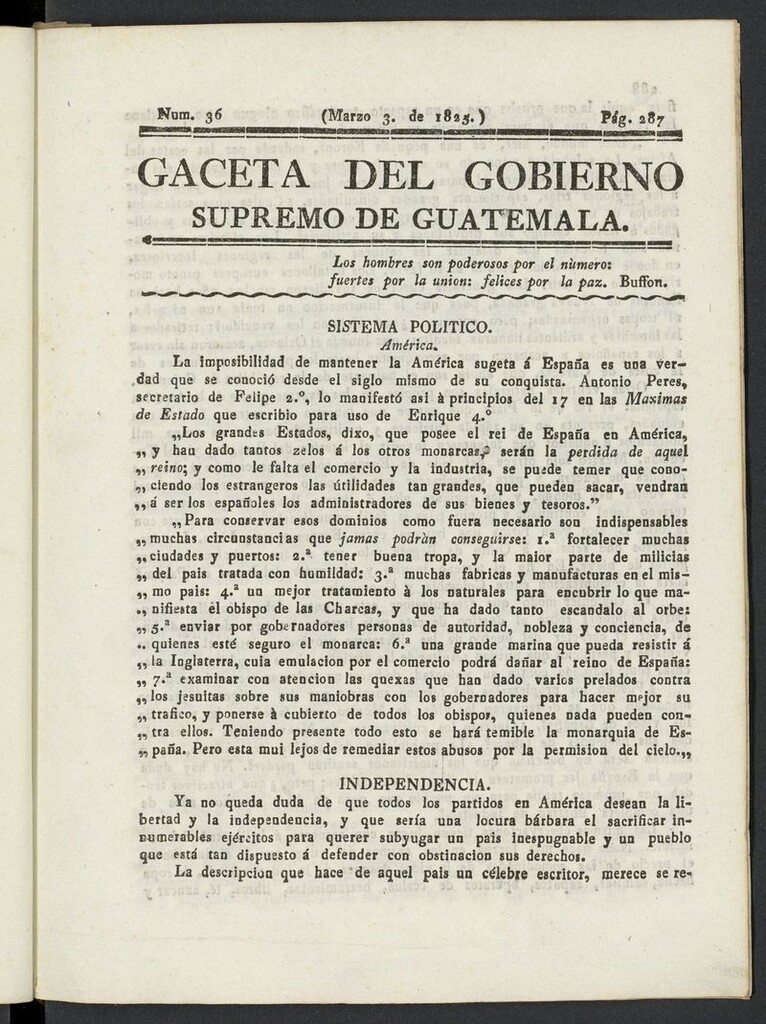 Miniatura de Gaceta del Gobierno Supremo de Guatemala del 3 de marzo de 1825