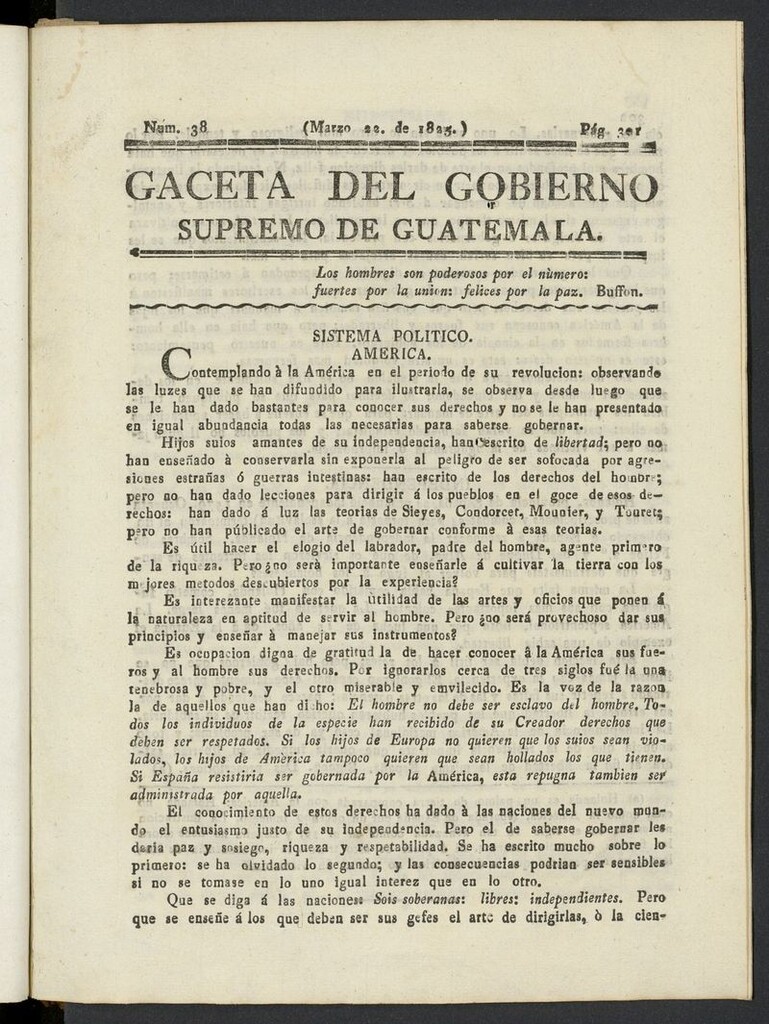 Miniatura de Gaceta del Gobierno Supremo de Guatemala del 22 de marzo de 1825