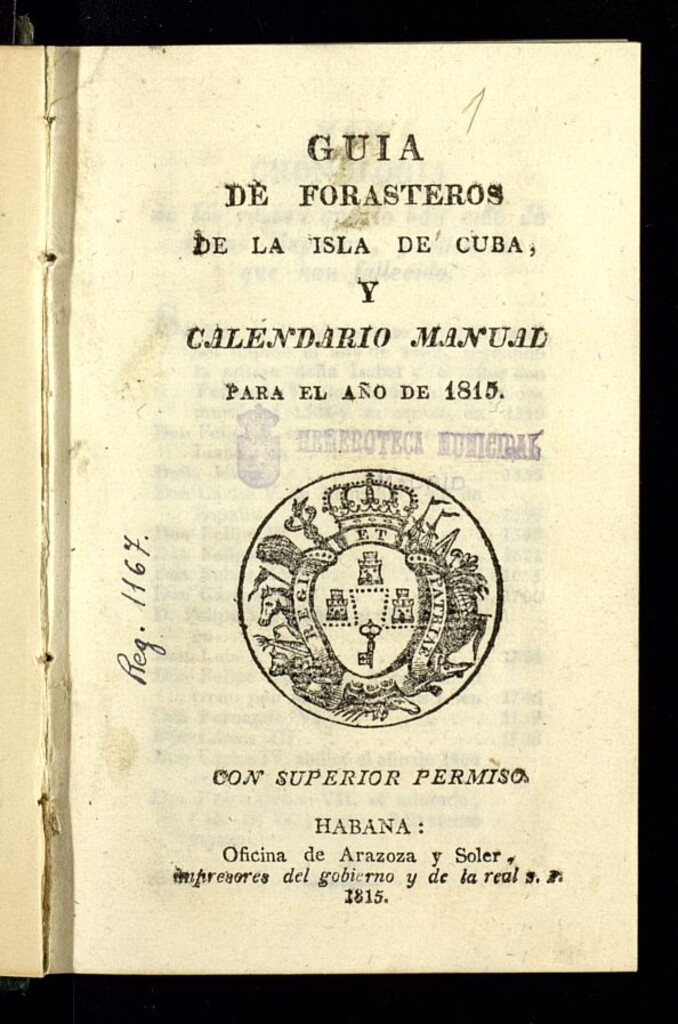 Miniatura de Guía de Forasteros de la Isla de Cuba y Calendario Manual ...  para el año de 1815