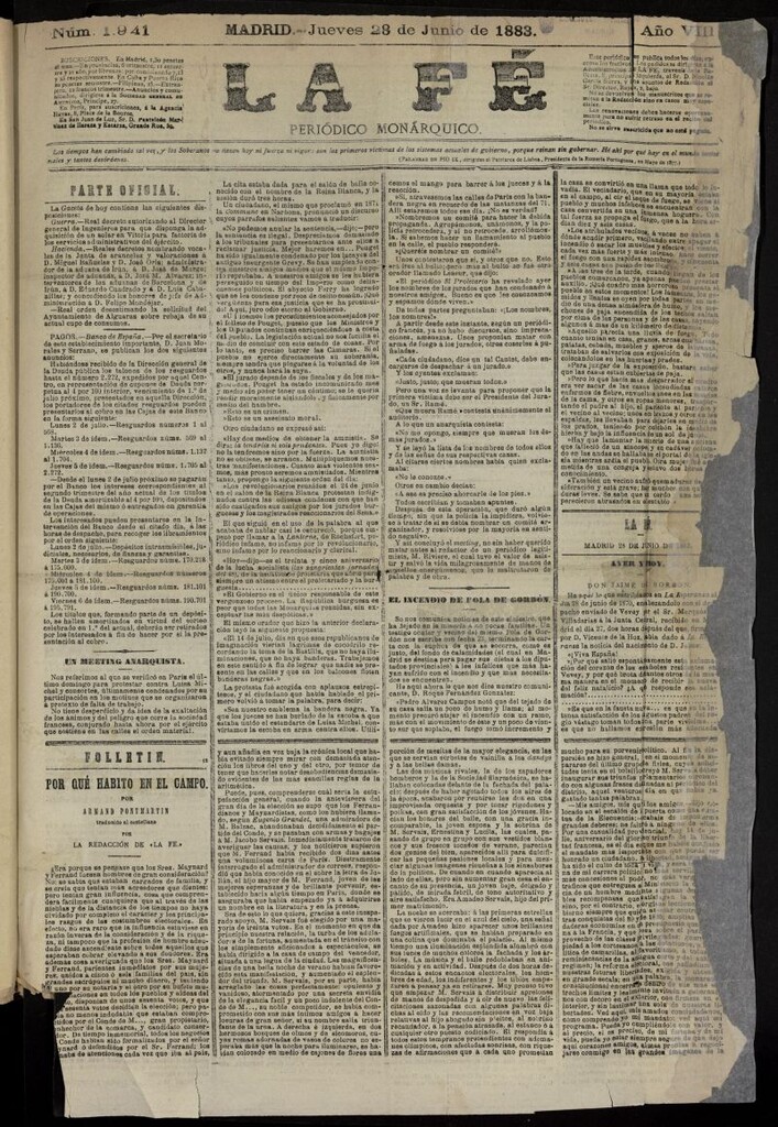 Miniatura de La Fe: periódico monárquico del 28 de junio de 1883