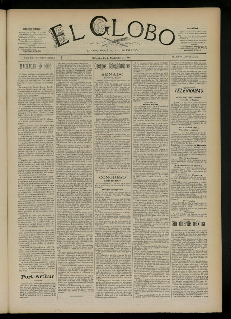 Miniatura de El Globo : diario ilustrado del 28 de noviembre de 1894, nº 6956