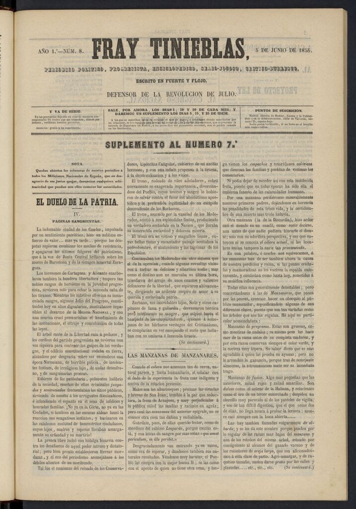 Miniatura de Fray Tinieblas: periódico político del 5 de junio de 1855, nº 8
