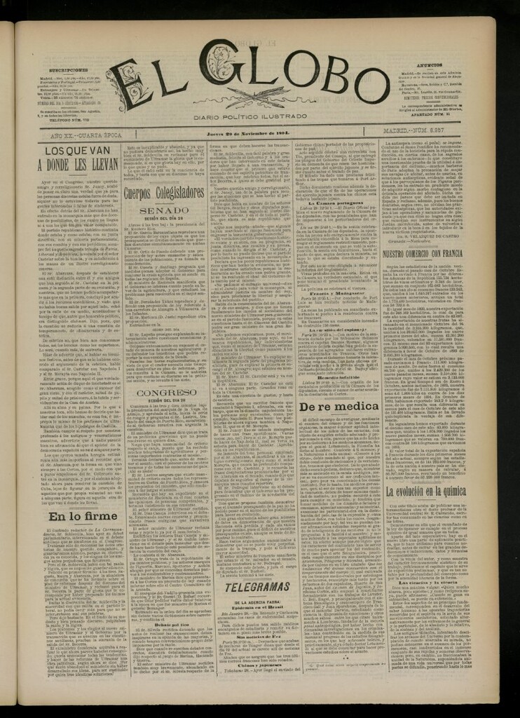 Miniatura de El Globo : diario ilustrado del 29 de noviembre de 1894, nº 6957