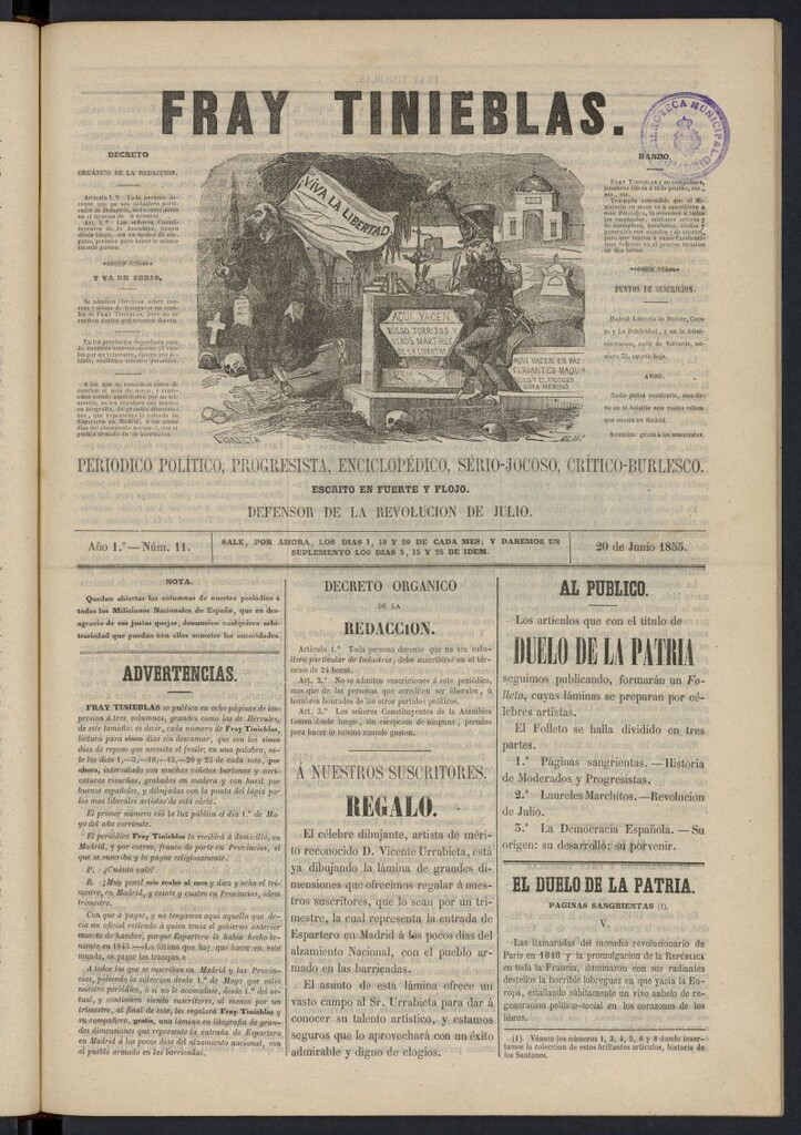 Miniatura de Fray Tinieblas: periódico político del 20 de junio de 1855, nº 11