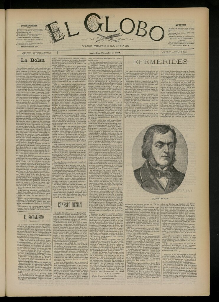 Miniatura de El Globo : diario ilustrado del 3 de diciembre de 1894, nº 6961