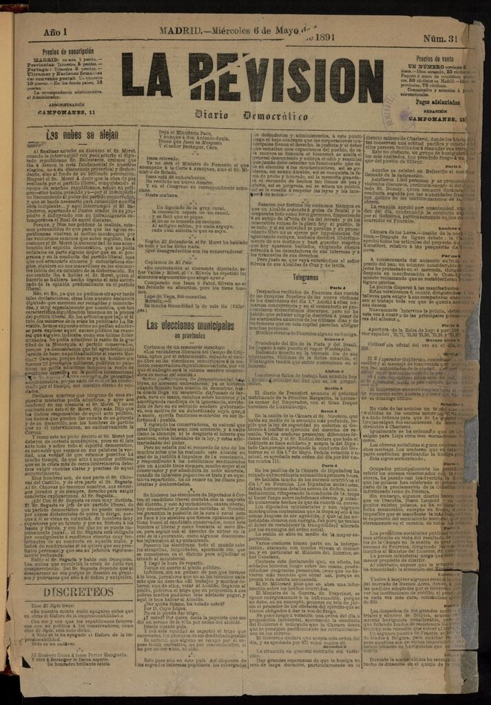 Miniatura de La Revisión: diario democrático del 6 de mayo de 1891