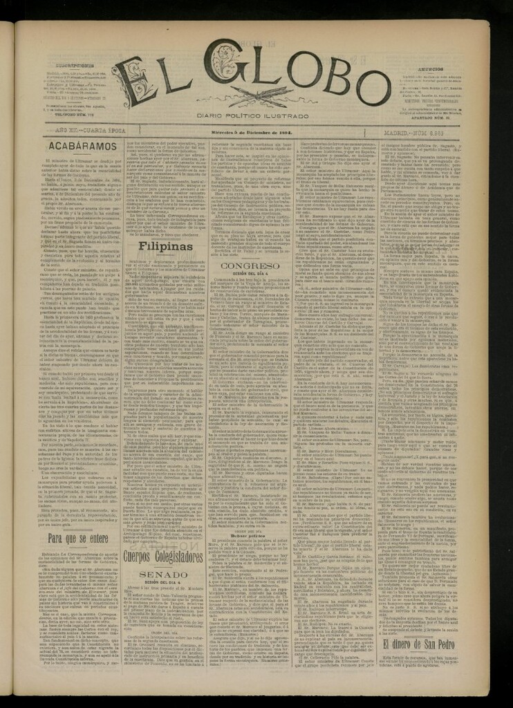 Miniatura de El Globo : diario ilustrado del 5 de diciembre de 1894, nº 6963
