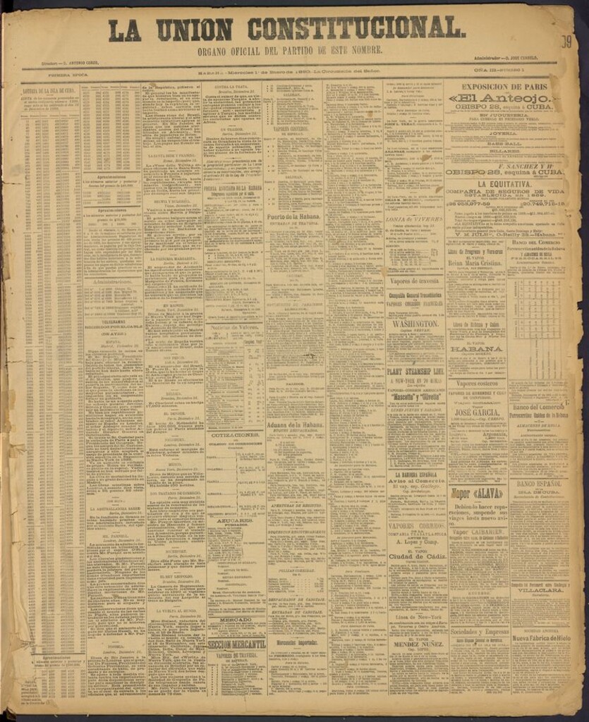Miniatura de La Unión Constitucional: Organo oficial del partido de este nombre del 1 de enero de 1890