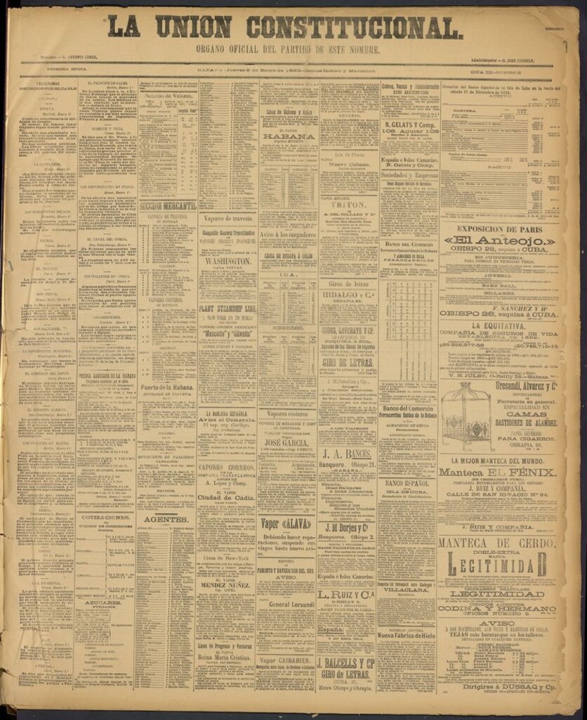 Miniatura de La Unión Constitucional: Organo oficial del partido de este nombre del 2 de enero de 1890