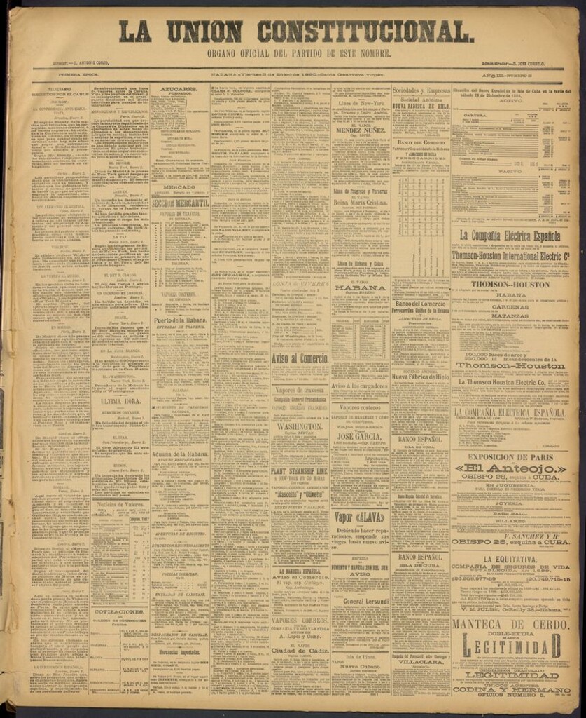 Miniatura de La Unión Constitucional: Organo oficial del partido de este nombre del 3 de enero de 1890