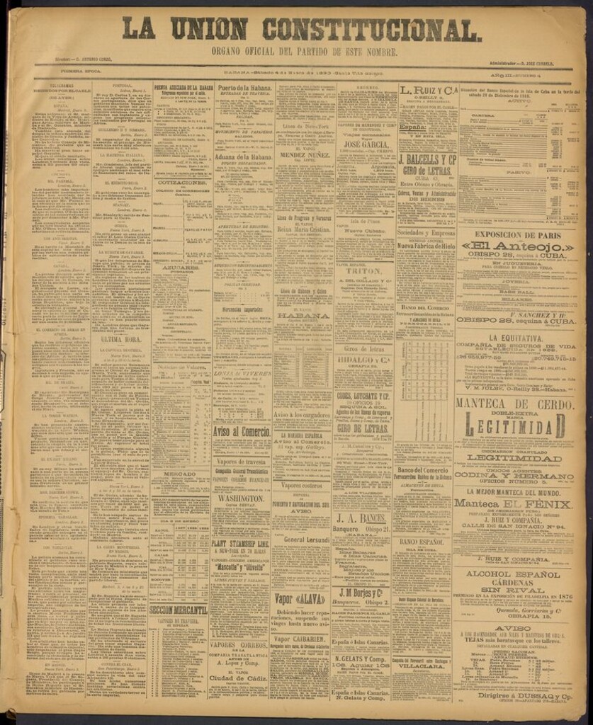 Miniatura de La Unión Constitucional: Organo oficial del partido de este nombre del 4 de enero de 1890