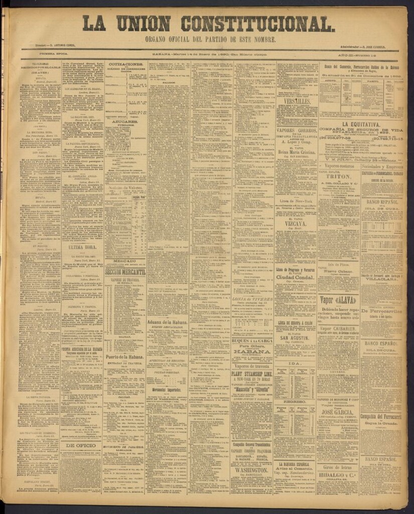 Miniatura de La Unión Constitucional: Organo oficial del partido de este nombre del 14 de enero de 1890