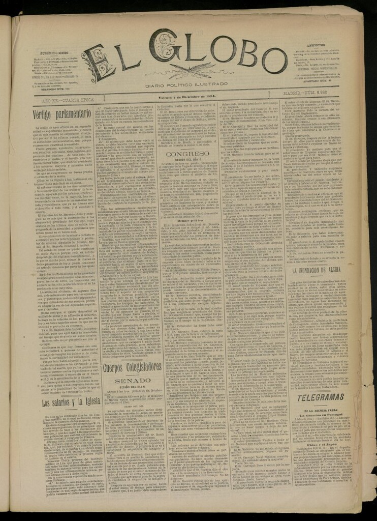 Miniatura de El Globo : diario ilustrado del 7 de diciembre de 1894, nº 6965