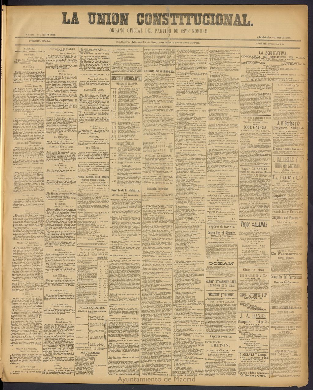 Miniatura de La Unión Constitucional: Organo oficial del partido de este nombre del 21 de enero de 1890