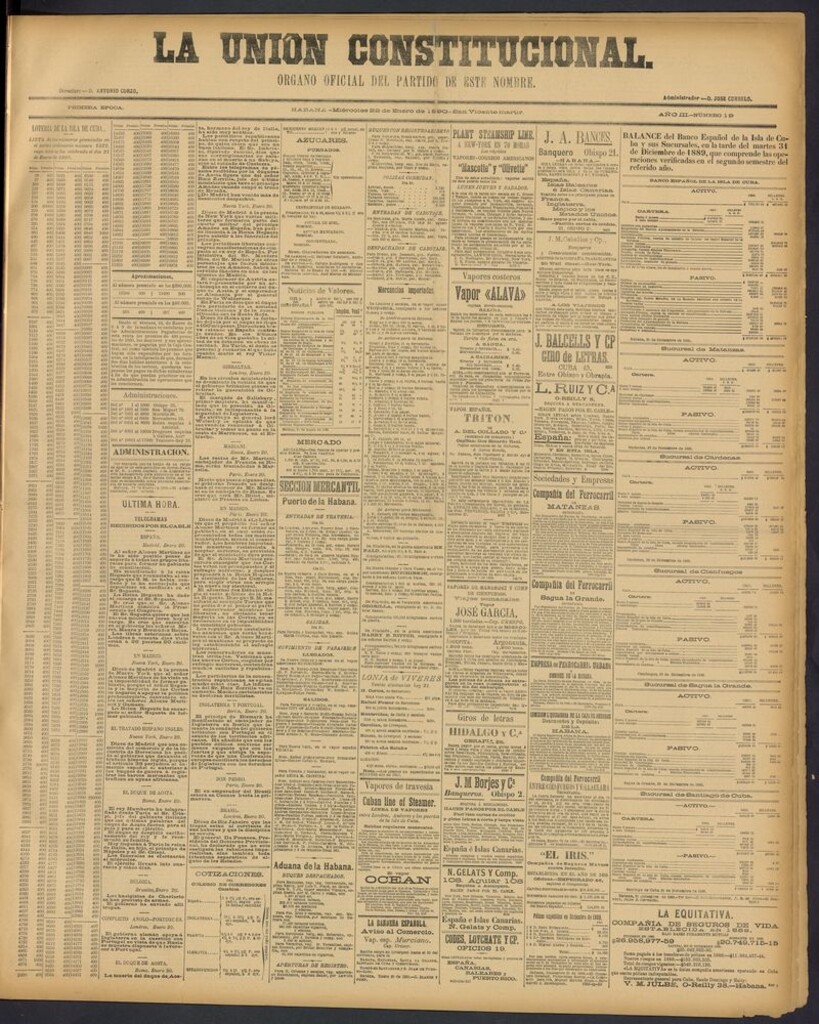 Miniatura de La Unión Constitucional: Organo oficial del partido de este nombre del 22 de enero de 1890