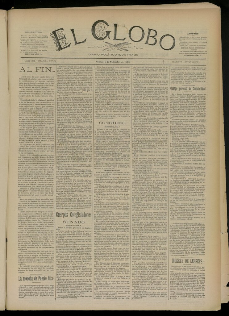 Miniatura de El Globo : diario ilustrado del 8 de diciembre de 1894, nº 6966