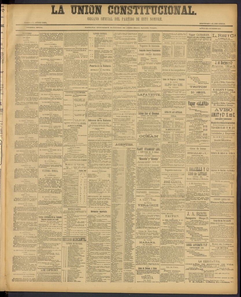 Miniatura de La Unión Constitucional: Organo oficial del partido de este nombre del 5 de febrero de 1890