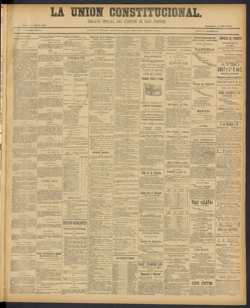 Miniatura de La Unión Constitucional: Organo oficial del partido de este nombre del 14 de febrero de 1890