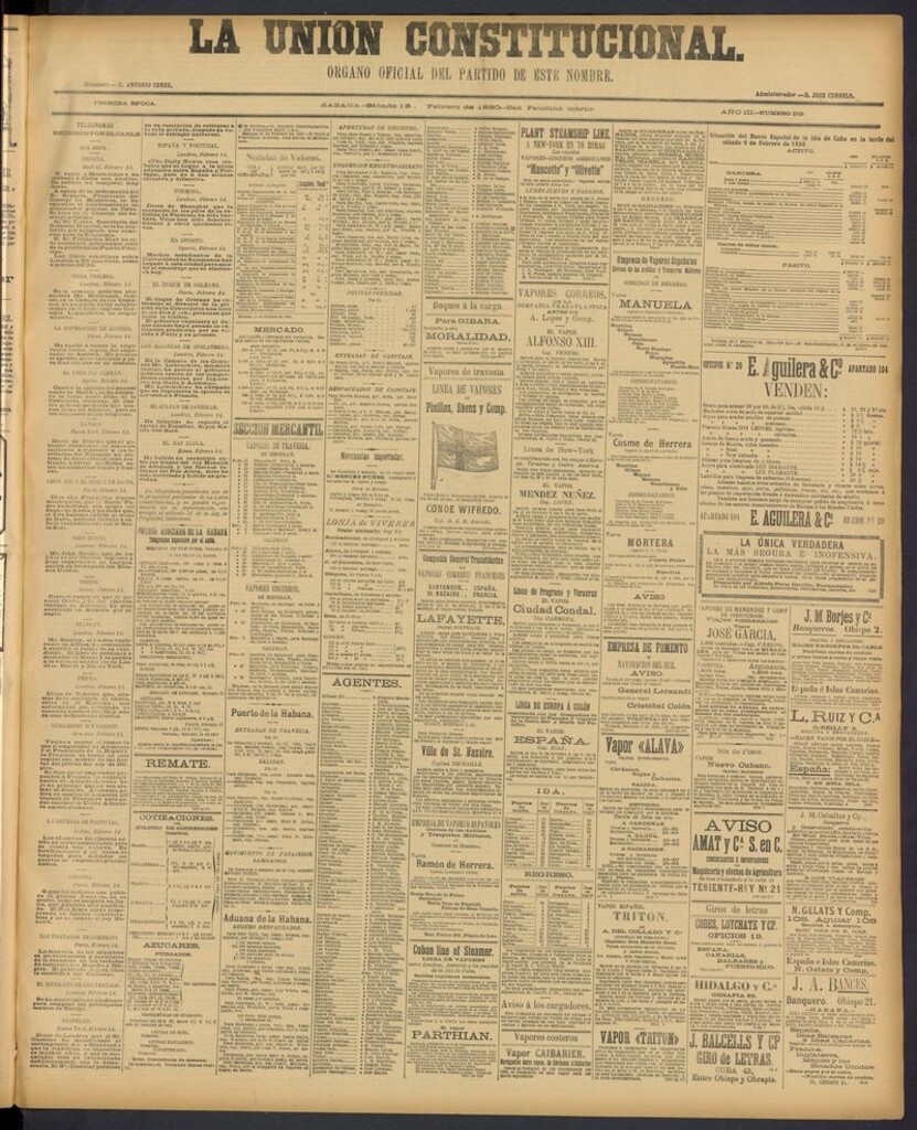 Miniatura de La Unión Constitucional: Organo oficial del partido de este nombre del 15 de febrero de 1890