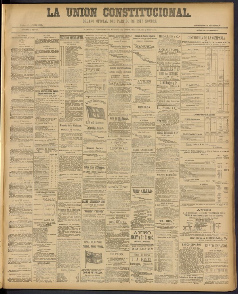 Miniatura de La Unión Constitucional: Organo oficial del partido de este nombre del 20 de febrero de 1890