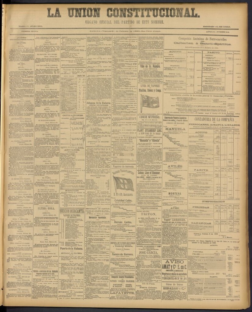 Miniatura de La Unión Constitucional: Organo oficial del partido de este nombre del 21 de febrero de 1890