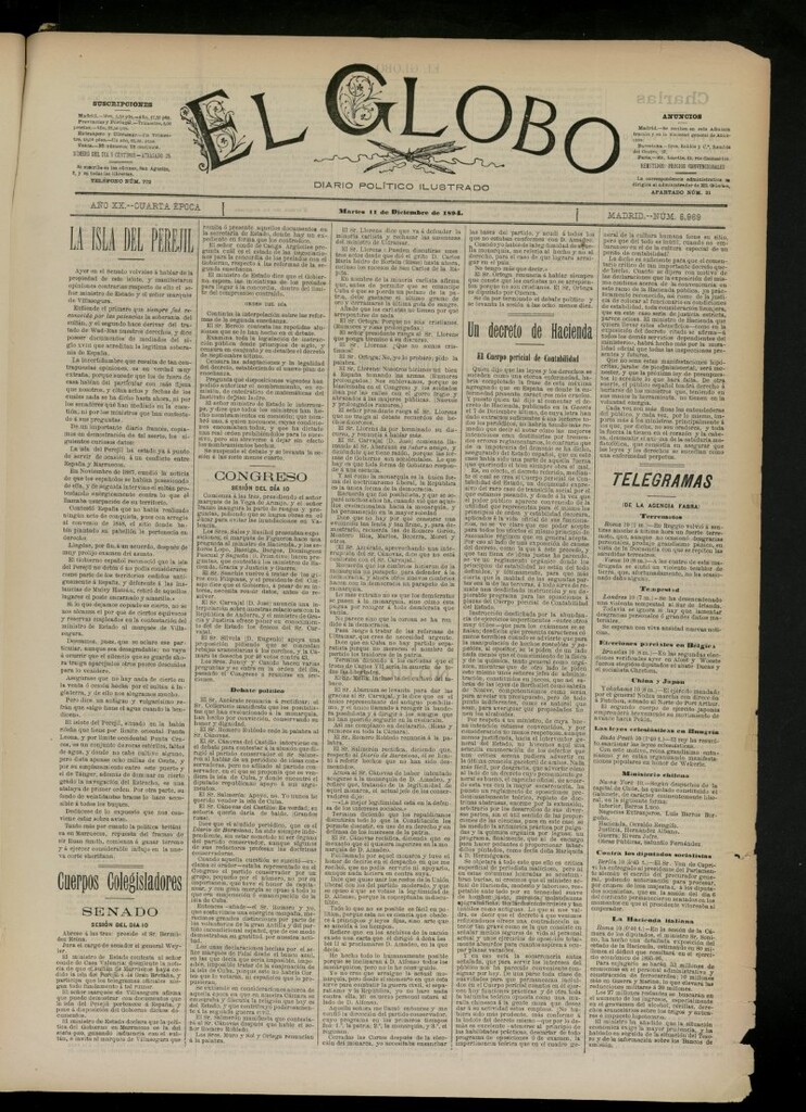 Miniatura de El Globo : diario ilustrado del 11 de diciembre de 1894, nº 6969