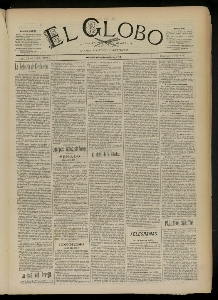 Miniatura de El Globo : diario ilustrado del 12 de diciembre de 1894, nº 6970