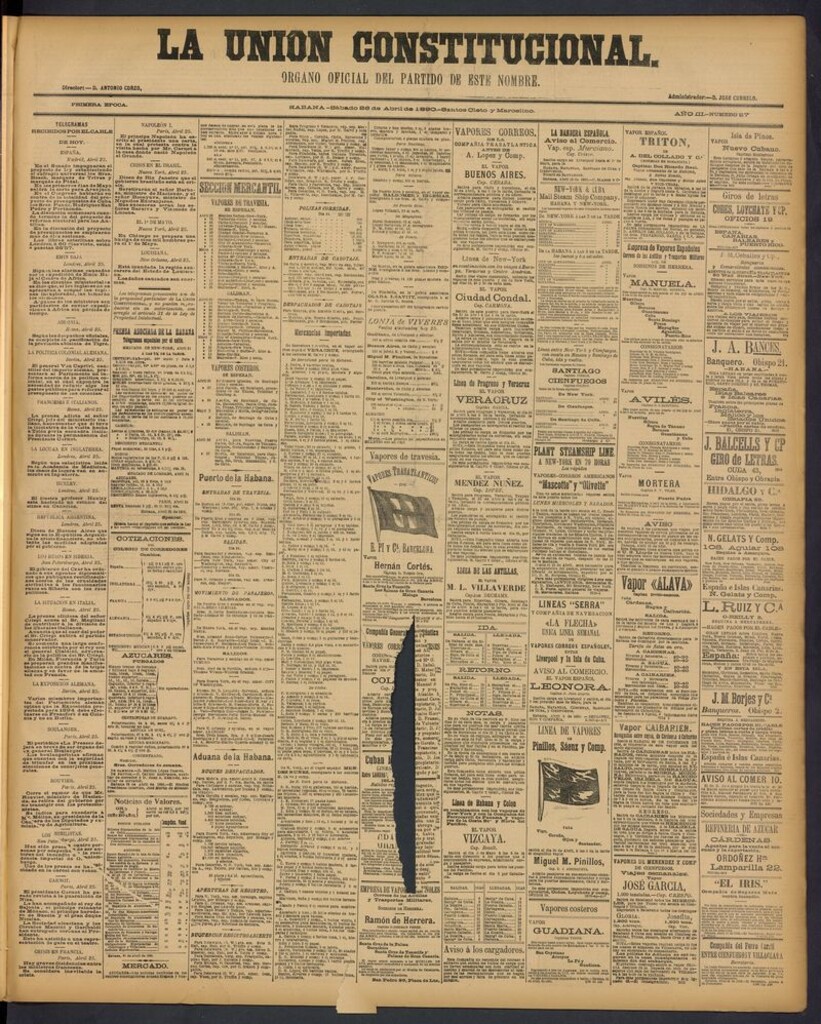 Miniatura de La Unión Constitucional: Organo oficial del partido de este nombre del 26 de abril de 1890