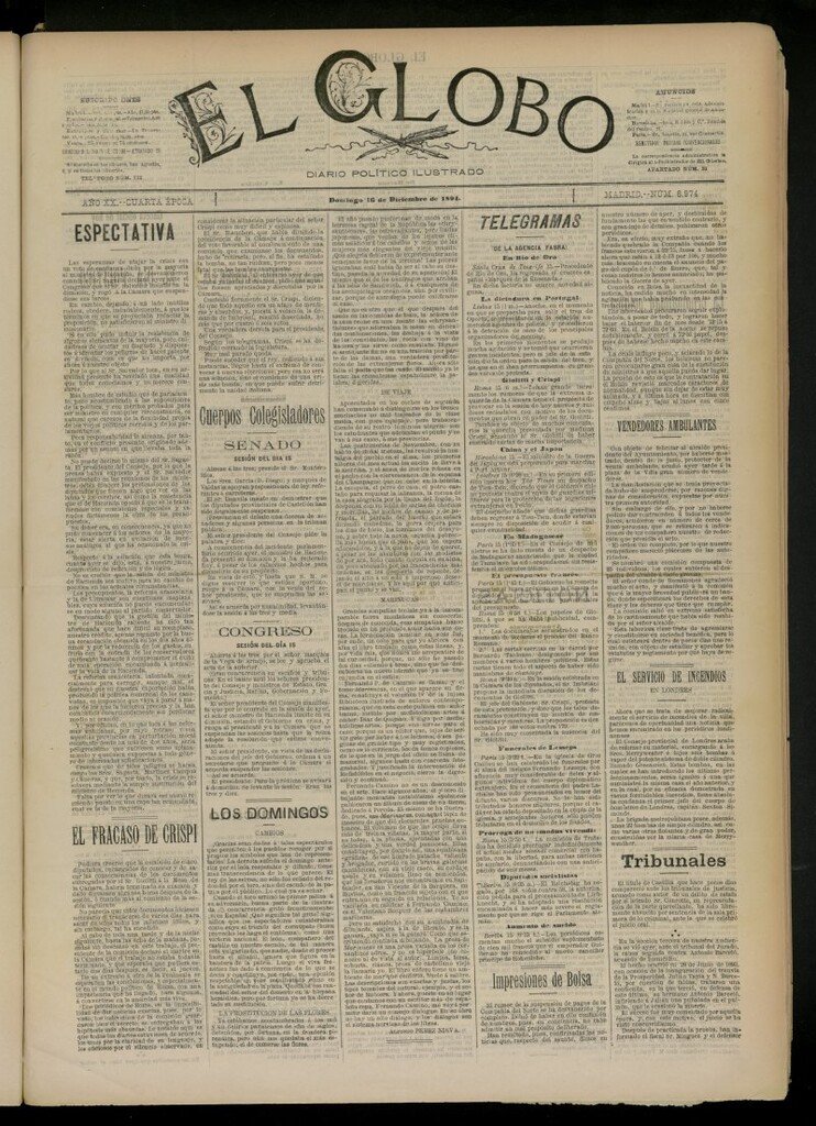 Miniatura de El Globo : diario ilustrado del 16 de diciembre de 1894, nº 6974