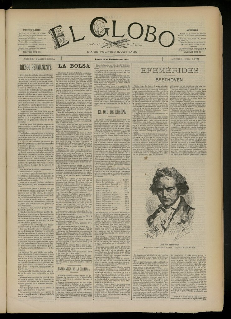Miniatura de El Globo : diario ilustrado del 17 de diciembre de 1894, nº 6975