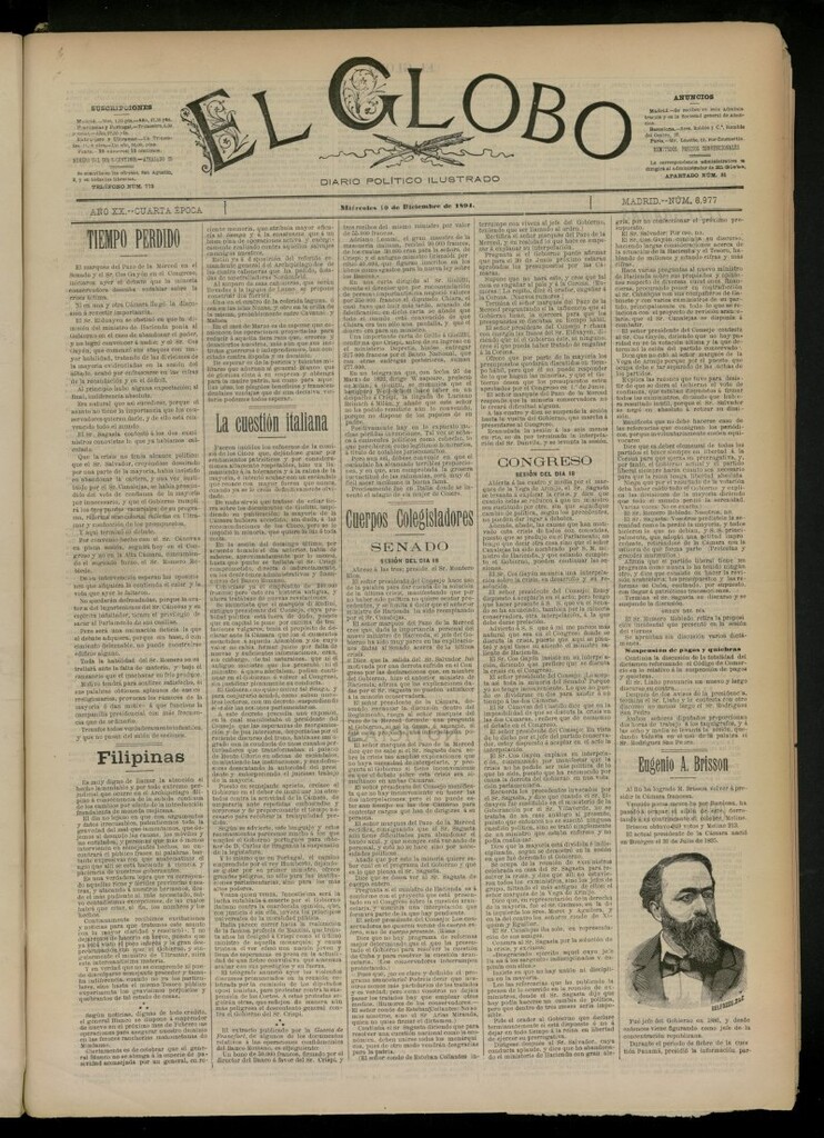 Miniatura de El Globo : diario ilustrado del 19 de diciembre de 1894, nº 6977