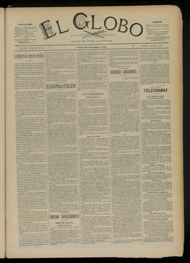 Miniatura de El Globo : diario ilustrado del 21 de diciembre de 1894, nº 6979