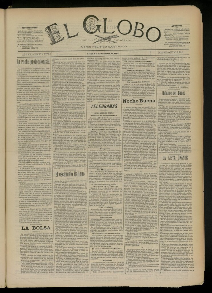 Miniatura de El Globo : diario ilustrado del 24 de diciembre de 1894, nº 6982