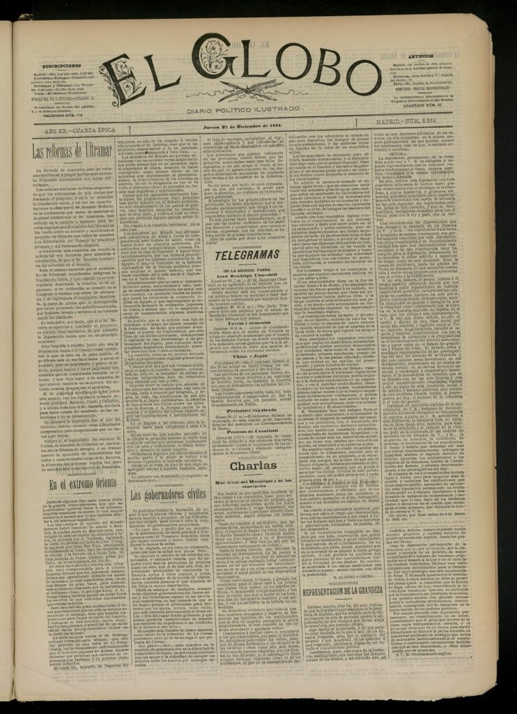 Miniatura de El Globo : diario ilustrado del 27 de diciembre de 1894, nº 6984
