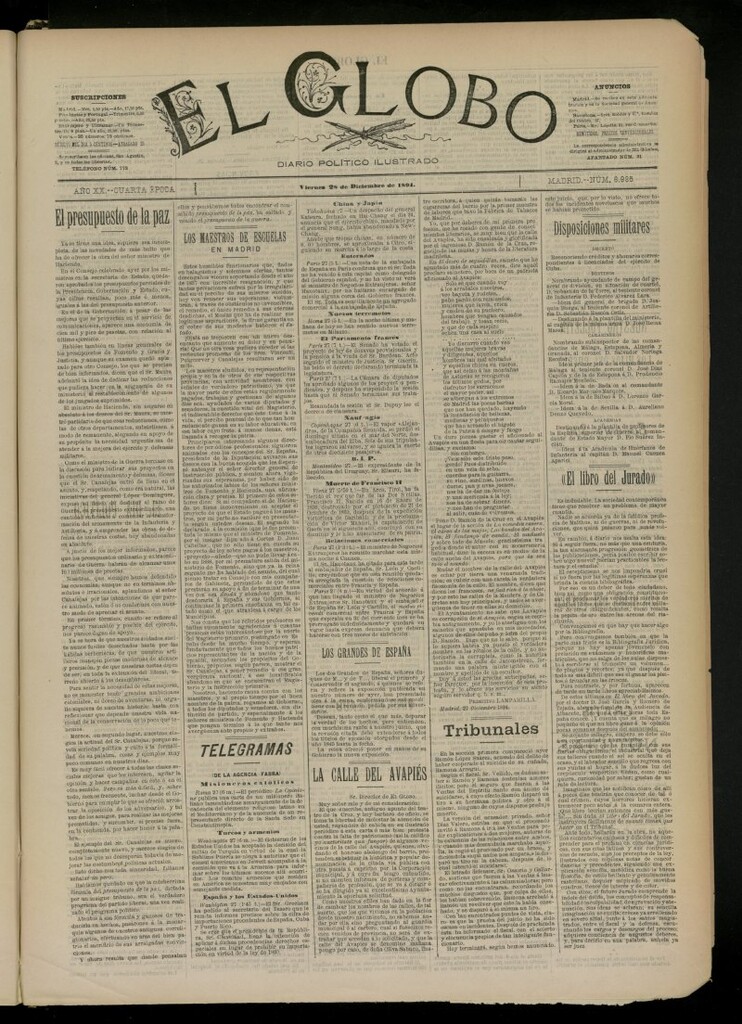 Miniatura de El Globo : diario ilustrado del 28 de diciembre de 1894, nº 6985