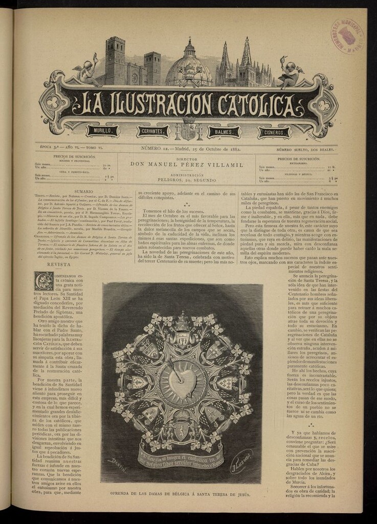 Miniatura de La Ilustración Católica del 25 de octubre de 1882